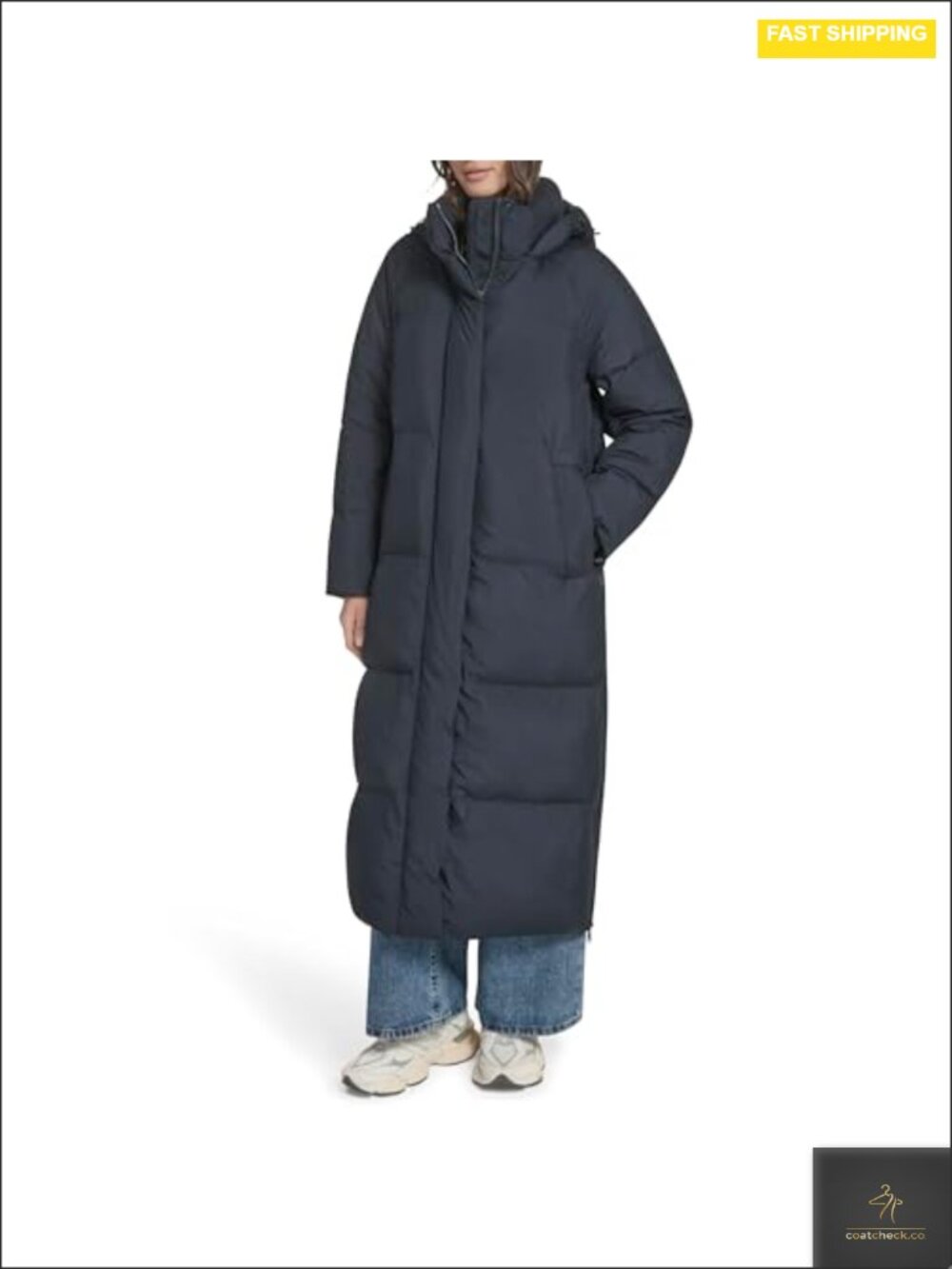 Water Resistant Extra Long Puffer Jacket with Hood, Quilted